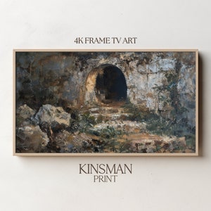 Samsung Frame TV Art for Easter, Rustic Oil Painting of the Empty Tomb, Christian Cross, He Is Risen, Religious Art Prints, Digital Download