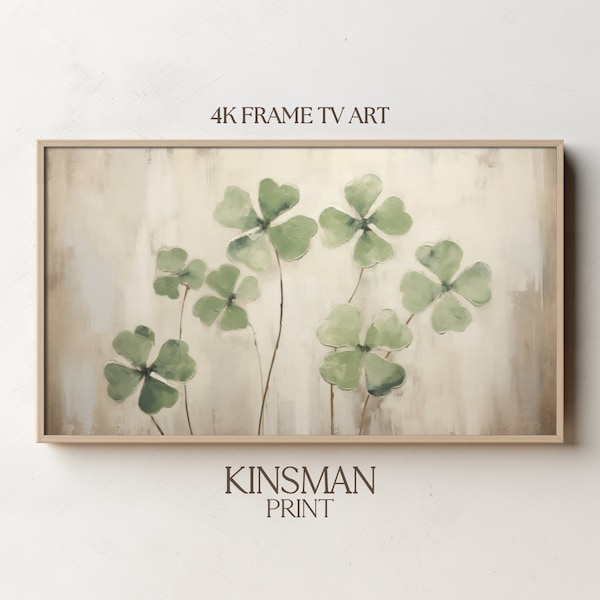 Shamrock Rustic Painting Samsung Frame TV Art St. Patrick's Day Decor Clover Print Moody Vintage Print Green Digital Download LG Gallery TV