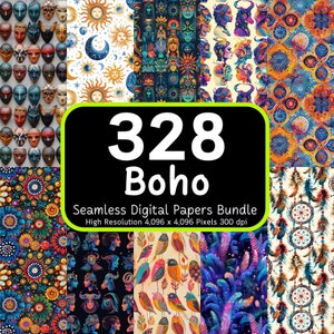 Paquete de más de 300 papeles digitales sin costuras Boho, patrones sin costuras, papeles digitales Boho, diseños Boho, patrón Boho sin costuras, paquete sin costuras