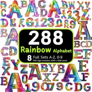 288 regenboog alfabetbundel, kleurrijk alfabet, alfabet png, png-clipart, lettertype, alfabetbundel, clipartbundel, 4K hoge resolutie, commercieel gebruik