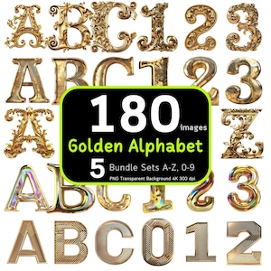 180 Paquete de alfabeto dorado, letras doradas, PNG dorado, fuente de alfabeto dorado, PNG de alfabeto, paquete de alfabeto PNG, alta resolución 4K, uso comercial