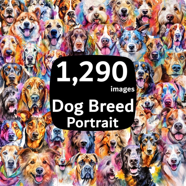 1,290 Dog Breed Cliparts, Dog portrait PNG clipart, 350 various dog breeds, High-Resolution 4K with transparent background, Commercial Use