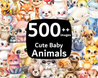 500++ Clipart ad acquerello di simpatici cuccioli di animali, clipart PNG, 4K ad alta risoluzione con sfondo trasparente, uso commerciale