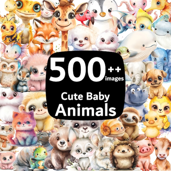500 ++ Aquarell Cute Baby Animals Clipart, PNG Clipart, hochauflösende 4K mit transparentem Hintergrund, kommerzielle Nutzung