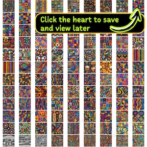 May include: A digital collage of 48 colorful, geometric patterns. The patterns are a mix of abstract, tribal, and geometric designs. The colors are bright and vibrant, and the patterns are all unique.