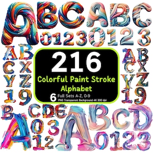216 Pinselstrich-Alphabet-Bundle, Pinselstrich-Alphabet-Bundle, buntes Alphabet, Pinselstrich PNG, Alphabet Number Pack