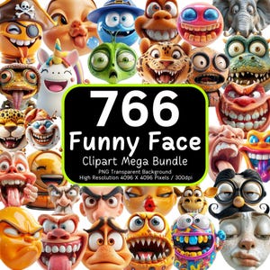 766 Mega Bundle Clipart di facce divertenti, Emoji Face PNG, Clipart divertenti, Download digitale PNG, Bundle di sublimazione, Bundle di clipart PNG, 300 dpi