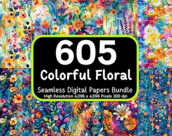 605 Colorful Floral Seamless Patterns, Flower Seamless, Floral Digital Papers, Colorful Flowers, Digital Paper Pack, Seamless Bundle
