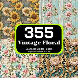 355 papeles digitales sin costuras florales vintage, patrones sin costuras, Shabby Chic Floral, papel de flores vintage, álbum de recortes, paquete sin costuras, alta resolución