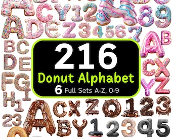 216 Donut Alphabet & Numbers Bundle, Sweet Treats PNG, Cute Alphabet, PNG Alphabet, Digital Typography, Alphabet Sublimation, ClipArt Bundle