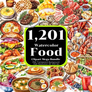 1,201 水彩食品クリップアート、朝食クリップアート、夕食クリップアート、透明な背景の高解像度 4K、商用利用