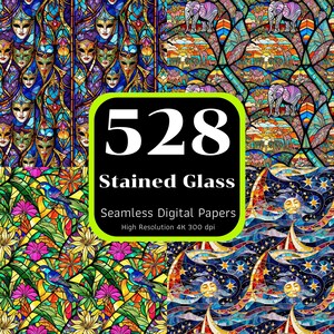 528 sömlösa mönster för målat glas, djurmålat glas, retromålat glas, sömlösa digitala papper, sömlöst paket, kommersiellt bruk bild 1