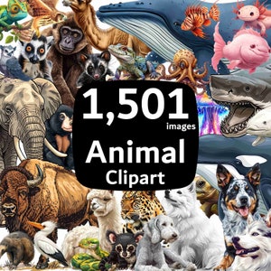 1,501 種類の動物のクリップアート、PNG クリップアート、最大 400 種類の動物、透明な背景の高解像度 4K、商用利用可