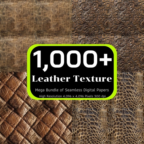 1,000+ Leather Texture Seamless Digital Papers, Embossed Leather, Animal Leather, Animal Skin, Animal Fur, Seamless Bundle, 4K High-Res