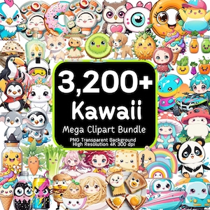 3200+ Kawaii Clipart Mega Bundle, Cute Kawaii, Kawaii Animals, Kawaii PNG, Kawaii Stickers, Kawaii Sweet, Clipart Bundle, 4K High-Resolution