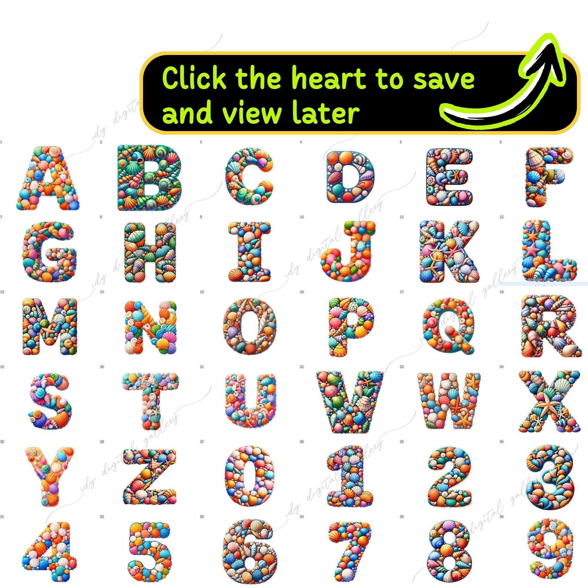 Digital Shell Letters 144 Shell Alphabet Bundle, Colorful Alphabet, Shell Clipart, Shell ...