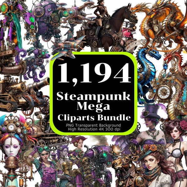 1,194 Steampunk Mega Clipart Bundle, Steampunk clipart, Steampunk PNG, Steampunk Decor, Victorian Clipart, 4K High-Res, Commercial Use