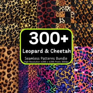 Pacote com mais de 300 padrões sem costura de leopardo e chita, estampa animal sem costura, estampa de chita, estampa de leopardo, pacote sem costura, papel digital, 300 dpi