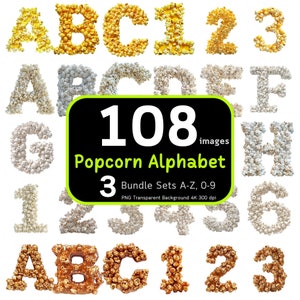 Ensemble alphabet 108 pop-corn, pop-corn PNG, clipart pop-corn, Alphabet PNG, ensemble de l'alphabet, ensemble de l'alphabet PNG, haute résolution 4K, usage commercial