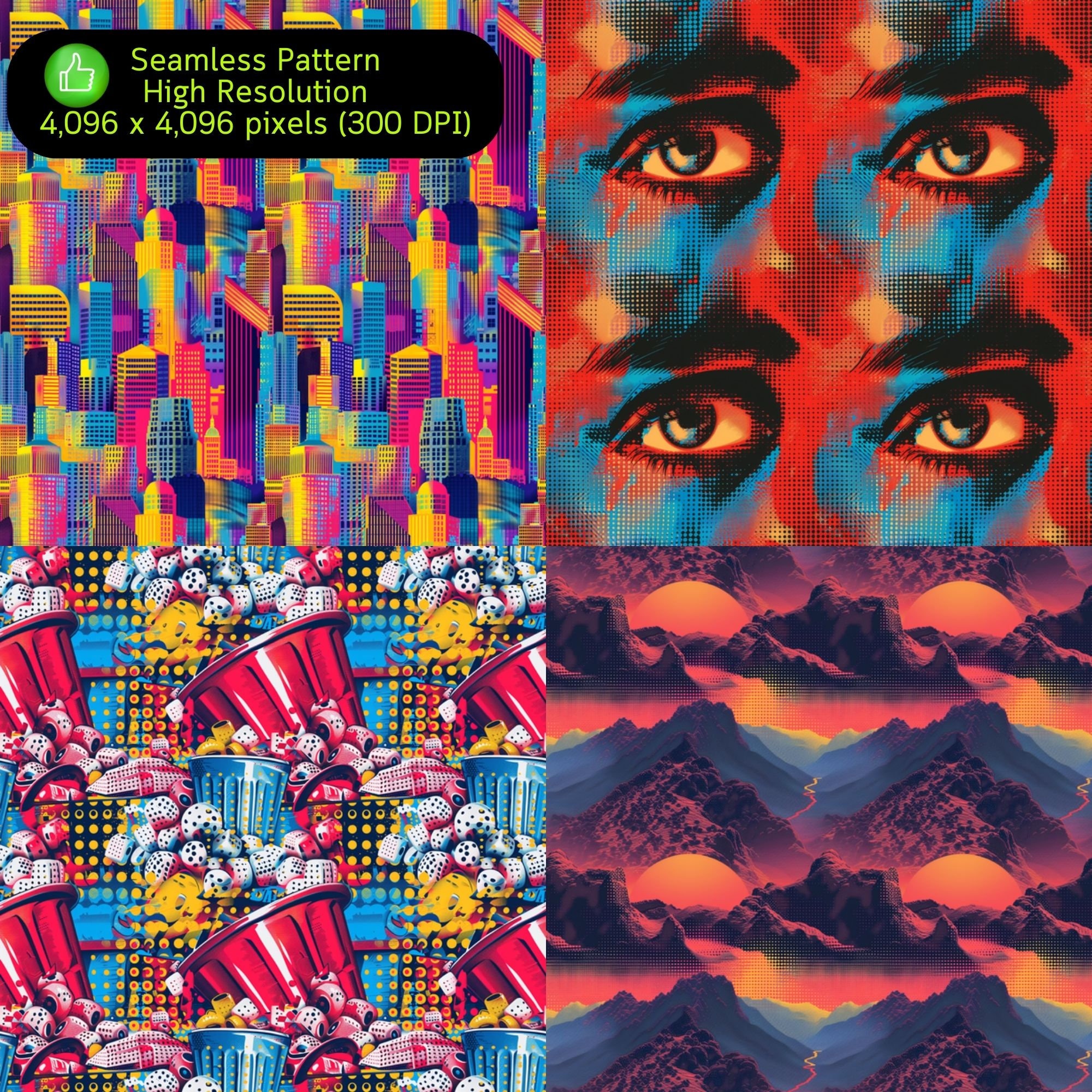 Halftone Paper Pattern 353 Halftone Seamless Patterns, Printable Halftone Papers, Colorful ...