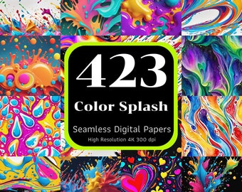 423 Color Splash Seamless Patterns, Colorful Seamless, Seamless Digital Papers, Ink Splash, Watercolor Splash, Seamless Bundle, 4k High Res
