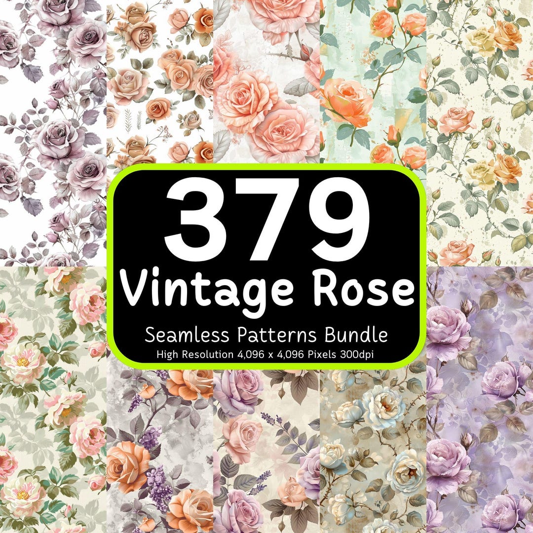 379 Vintage Rose Seamless Patterns Bundle, Watercolor Floral Background ...