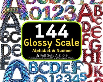 144 Glossy Scale Alphabet & Numbers Bundle, 3D Alphabet Letters, Alphabet PNG, Letter Clipart, High Resolution PNG Images, Alphabet Bundle