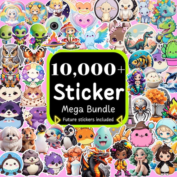 10,000+ Sticker Mega Bundle, Digital Sticker Pack, Sticker Bundle, Printable Stickers, Sticker Design, Sticker PNG Files, Sticker Download