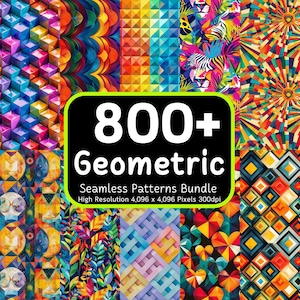 Paquete de más de 800 patrones geométricos sin costuras, papel digital abstracto, colorido sin costuras, paquete sin costuras, descarga digital, 300 ppp, uso comercial