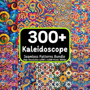 Pacchetto di modelli senza giunture 300+ Caleidoscopio, Caleidoscopio psichedelico, Modello senza giunture colorato, Pacchetto senza giunture, Uso commerciale, 300dpi