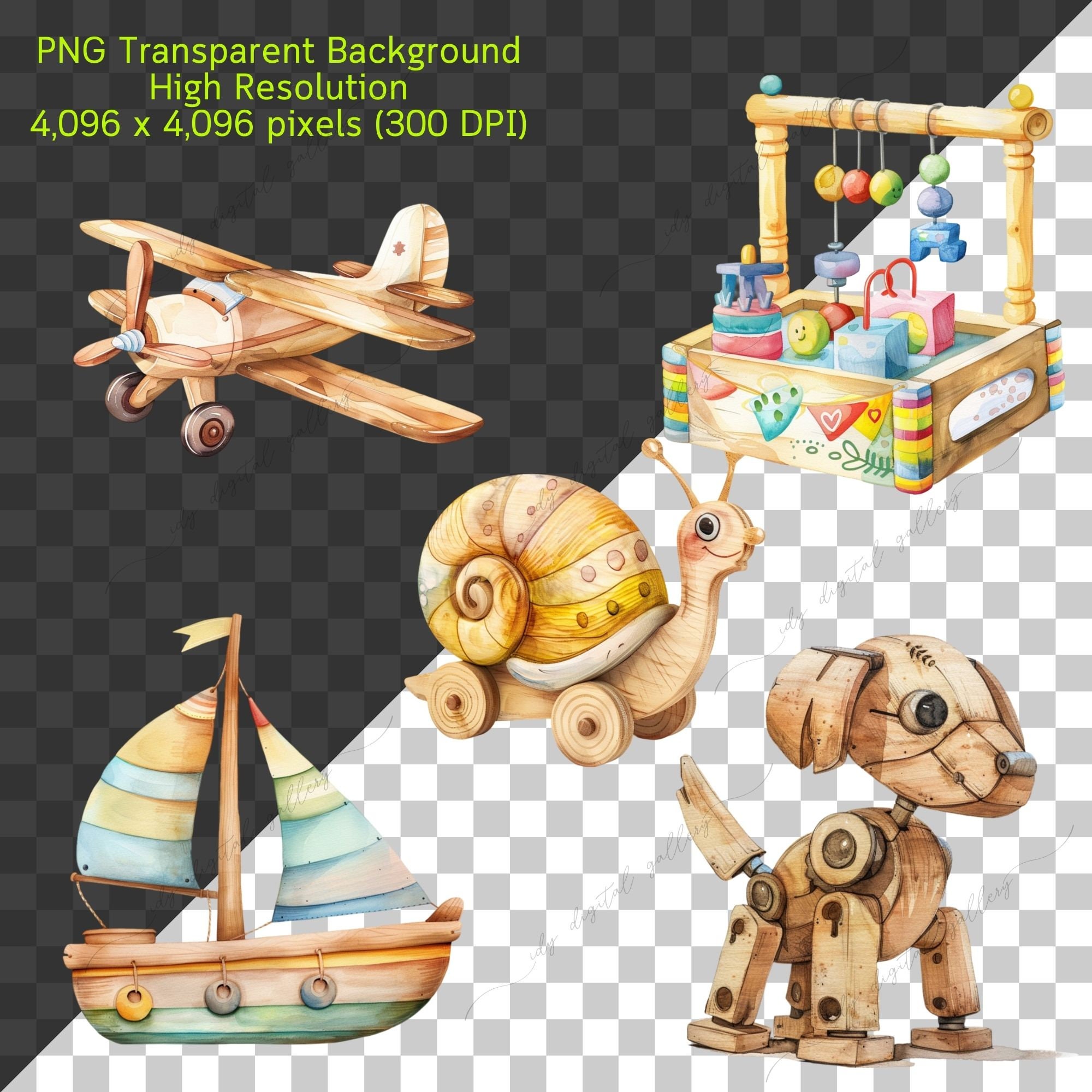 820 Wooden Toys Clipart Mega Bundle, Watercolor Wooden Toys, Baby ...