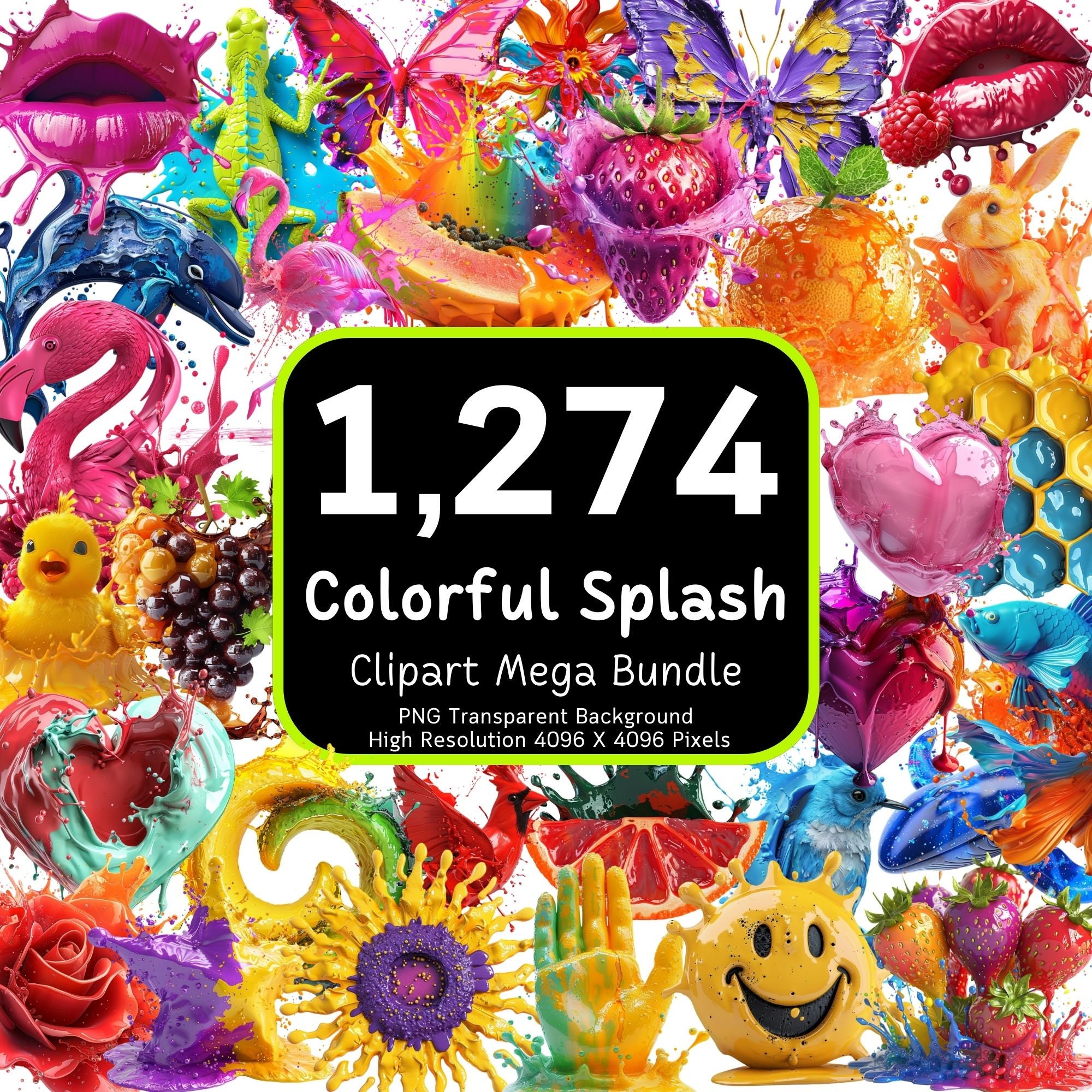 1,274 Colorful Splash Clipart Mega Bundle, Paint Splatter, Splash PNG, Splash Clipart, Colorful Clipart, Clipart Bundle, High Resolution PNG