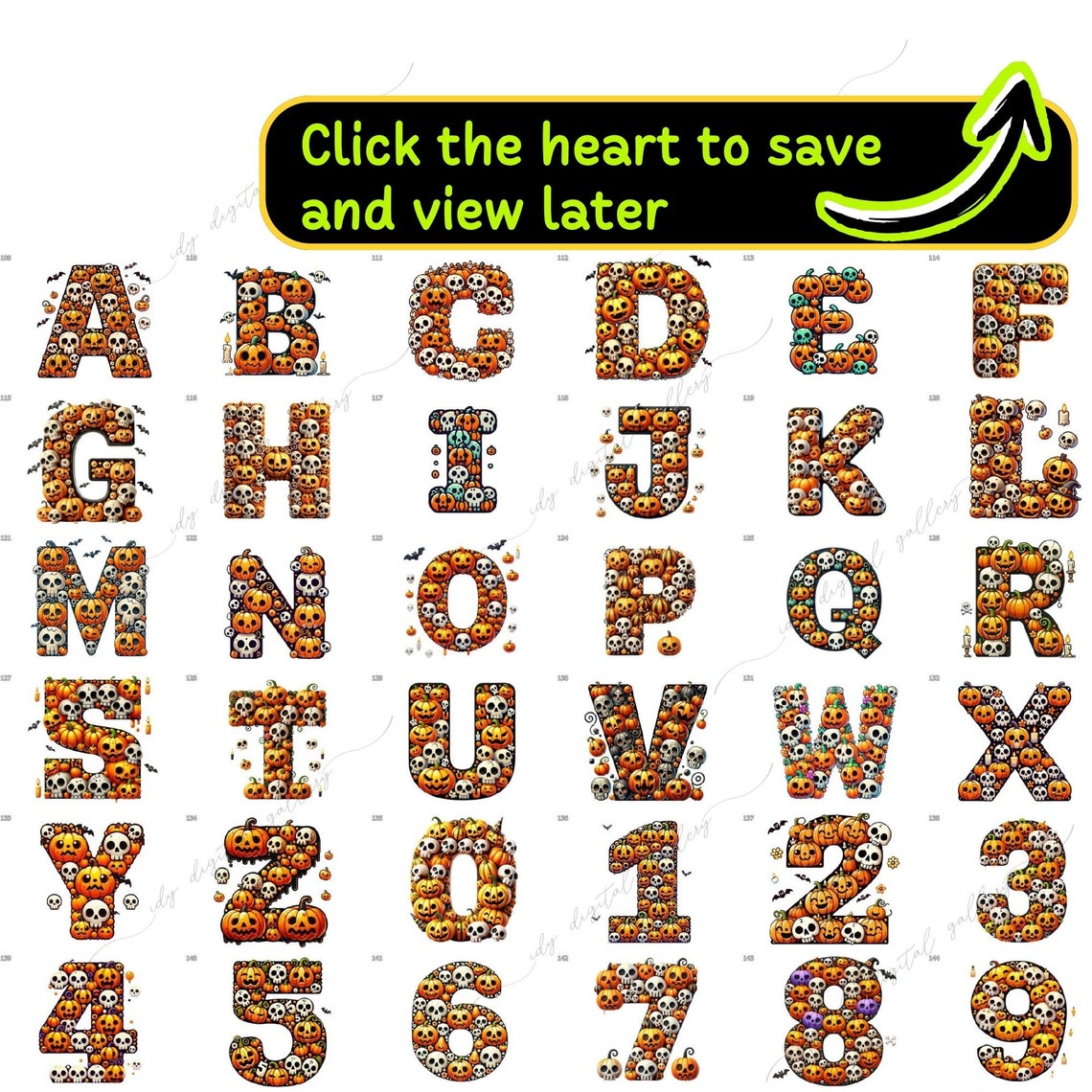 252 Cute Halloween Alphabet & Numbers Bundle, Halloween Letters PNG ...