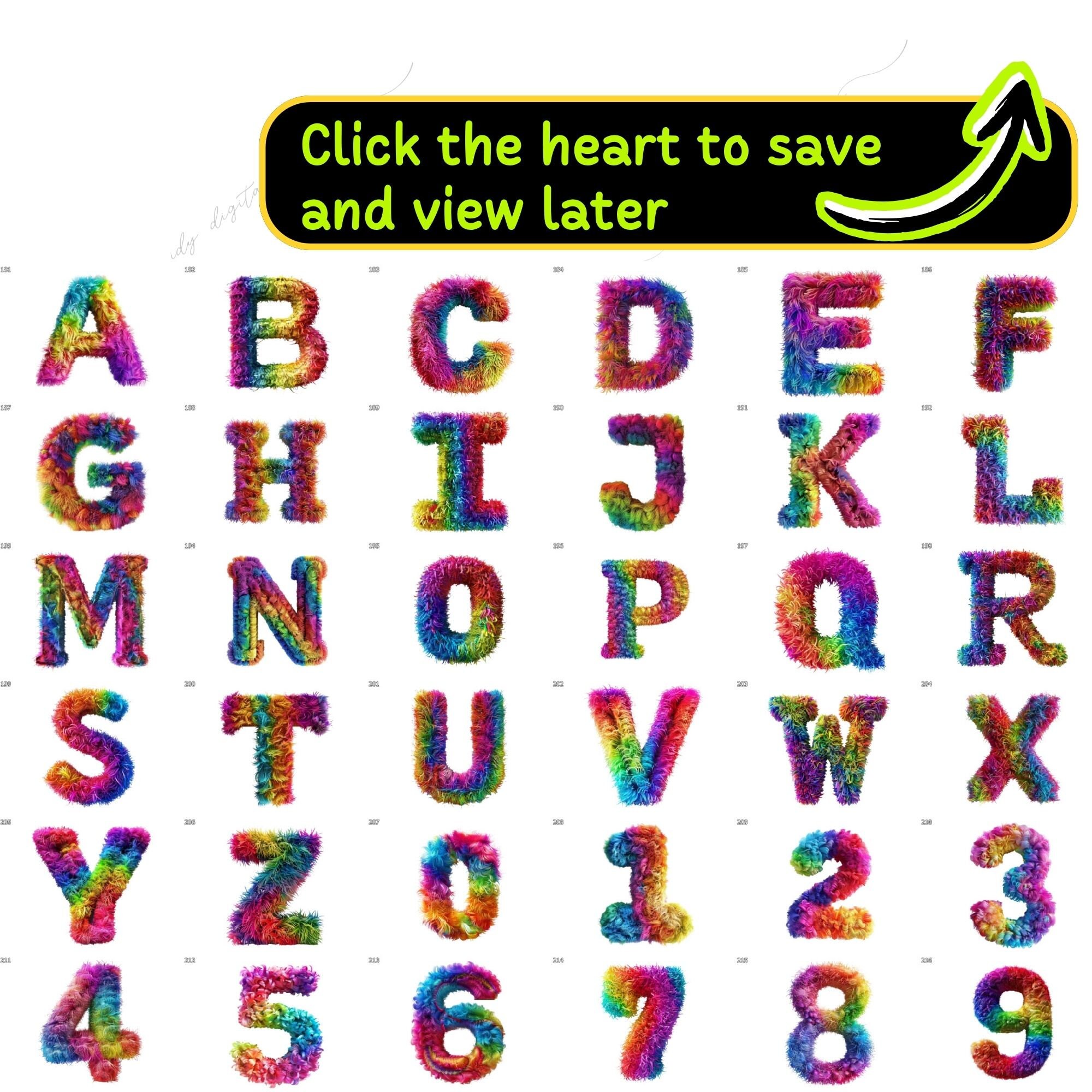 324 Fluffy Alphabet & Numbers Bundle, Fluffy PNG, Cute Alphabet ...