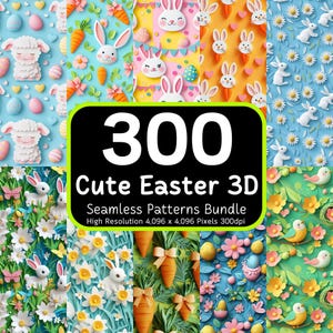 300 niedliche Ostern 3D nahtlose Muster bündeln, Osterei Hintergrund, Frühling digitale Papiere, Hase, Blumen, nahtlose Bündel, kommerzielle Nutzung