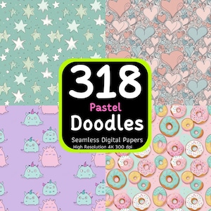 318 Doodles Seamless Digital Papers, Seamless Patterns, Pastel Seamless, Doodle Design, Doodle Seamless File, Seamless Bundle,Commercial Use