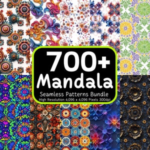 Plus de 700 motifs mandalas sans couture, papier numérique mandala, arrière-plan mandala, mandala aux couleurs vives, paquet de papier numérique, usage commercial, 300 dpi