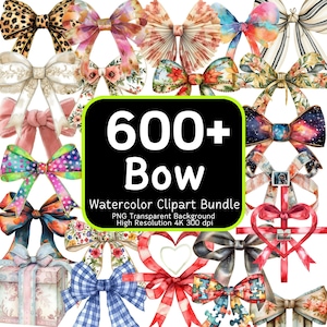 600+ Watercolor Bow Cliparts, PNG Clipart, Bow PNG, Clipart Bundle, High-Resolution 4K with transparent background, Commercial Use