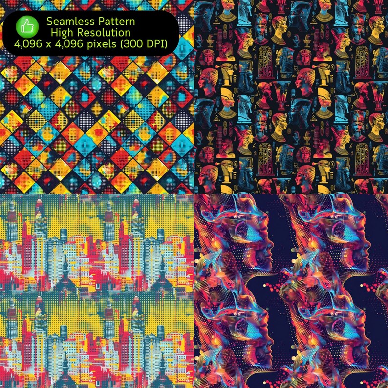 Halftone Paper Pattern 353 Halftone Seamless Patterns, Printable Halftone Papers, Colorful ...