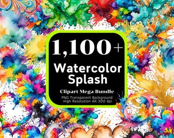 Plus de 1 100 cliparts aquarelle splash, encre à l'alcool, éclaboussures de peinture, aquarelle Splash png, lot de cliparts, 4K haute résolution