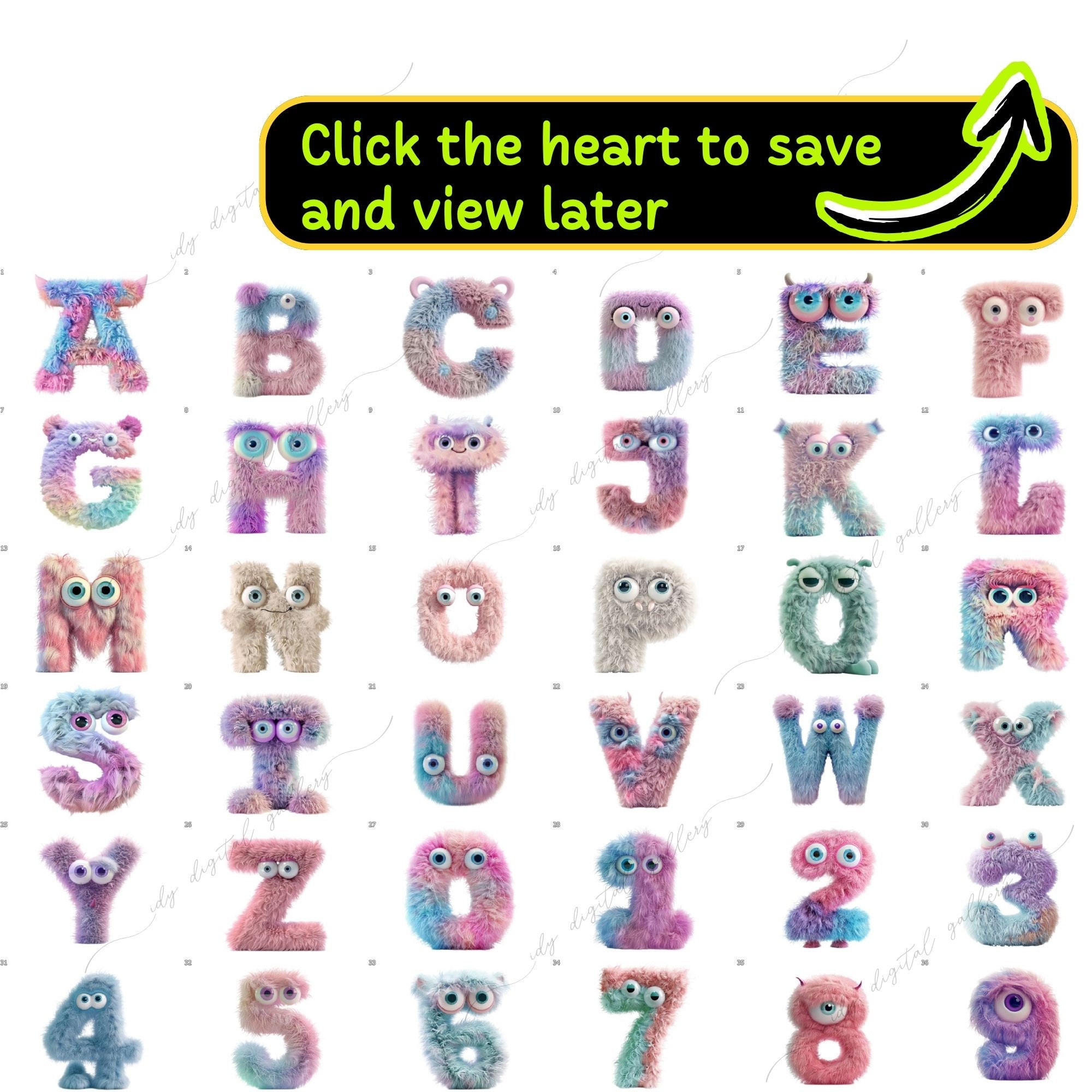 324 Fluffy Alphabet & Numbers Bundle, Fluffy PNG, Cute Alphabet ...