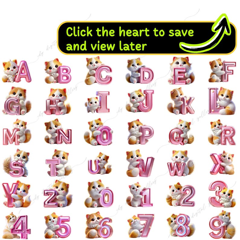 144 Cute Cat Alphabet & Numbers Bundle, Cat Letter Set, Cat PNG Clipart ...