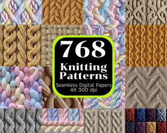 768 Knitting Patterns, Knitting Texture, Seamless Digital Papers, Seamless Patterns, Seamless Printable, High-Resolution 4K, Commercial Use