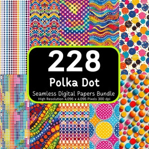 Bundle di 228 carte digitali senza soluzione di continuità a pois, modelli senza soluzione di continuità, pois arcobaleno, album di ritagli a pois, pacchetto di carta digitale, pacchetto senza soluzione di continuità
