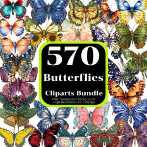 570 vlinders clipartbundel, aquarel vlinder, vlinder png, prachtige vlinder, vlinder clipart, 4K hoge resolutie, commercieel gebruik
