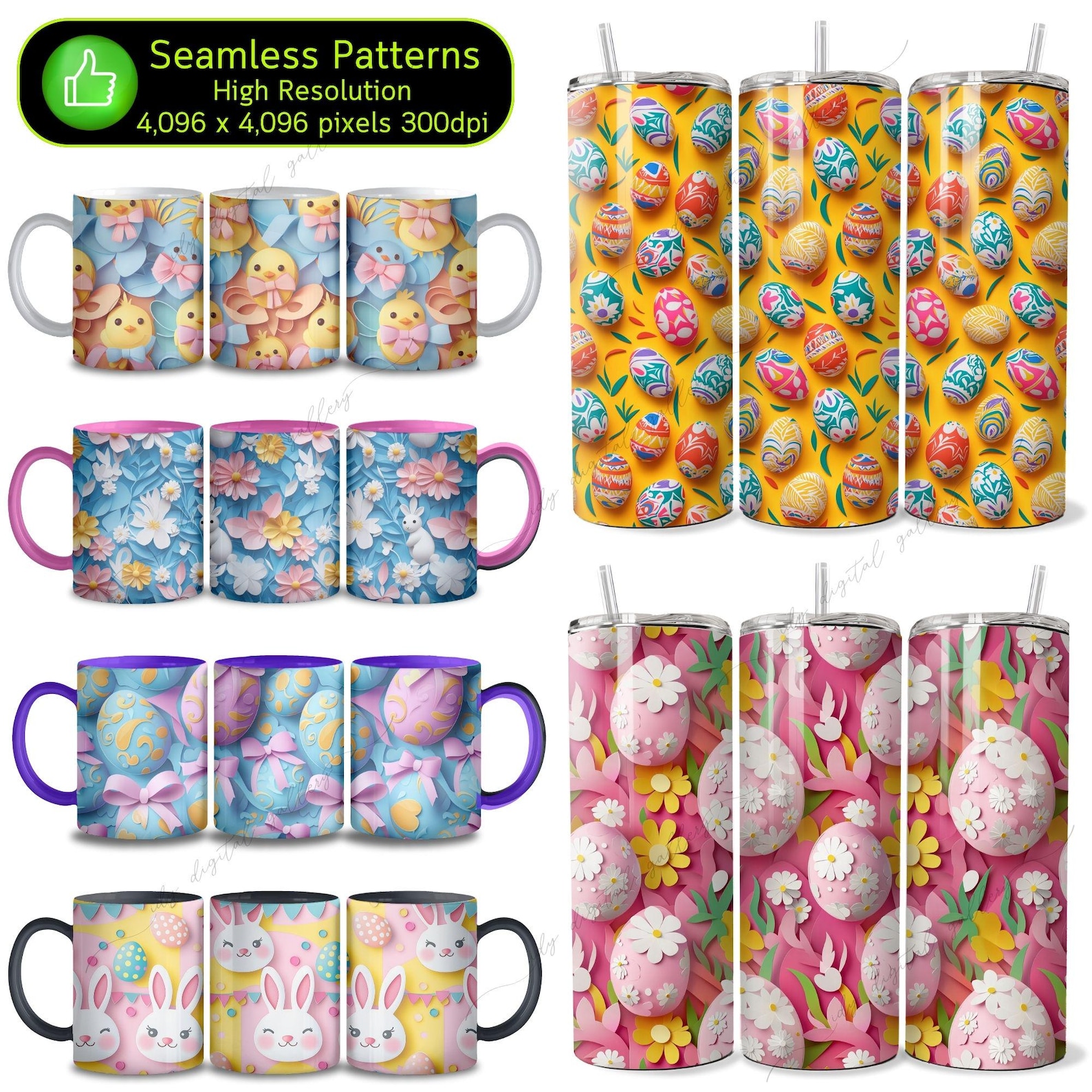 300 Cute Easter 3D Seamless Patterns Bundle, Easter Egg Background ...