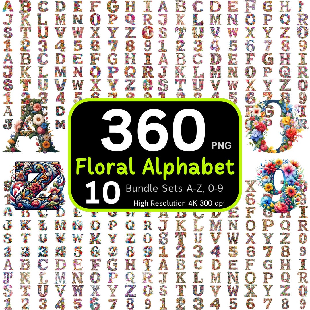 360 Floral Alphabet Bundle, Floral Letters, Flower Letters PNG ...