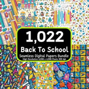 Paquete de 1022 papeles digitales sin costuras para la vuelta al cole, Patrón sin costuras para la escuela, Fondos escolares, Lindo sin costuras, Paquete sin costuras, Megapaquete