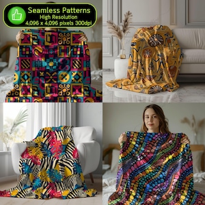 414 African Seamless Patterns Bundle, Boho Background, Tribal Prints, Geometric Textures, Printable Scrapbook, 300dpi, Commercial Use image 6