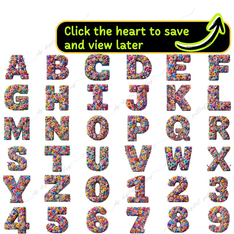 216 Cute Flower Alphabet & Numbers Bundle, Floral Letters PNG, Cute ...